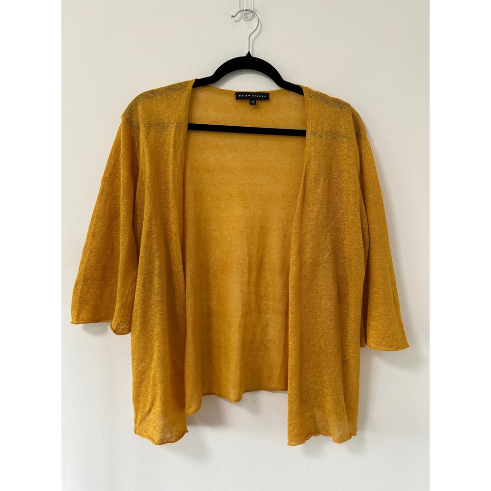 Bryn Walker Linen Open Front Cardigan Womens Medium Mustard Yellow Lagenlook